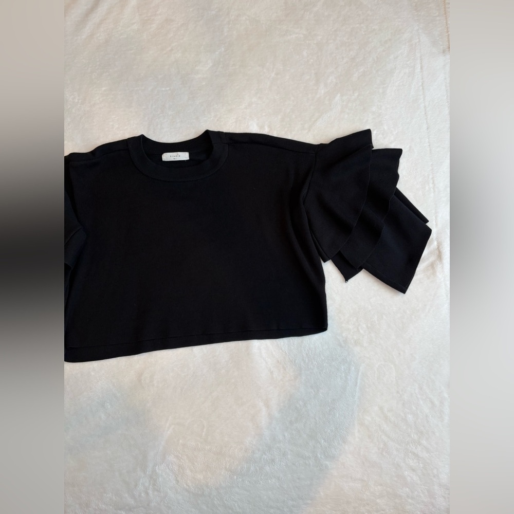 Elodie Black Ruffled Crop Blouse - Size Large - Picture 10 of 14
